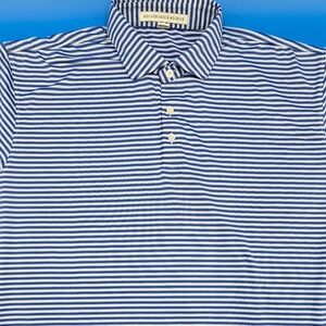 Holderness‎ & Bourne Men XL Victoria National Golf Polo Blue White Stripe Barnes